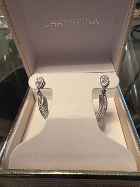 Silver-Tone Crystal Drop Earrings - Silver with Rhinestones Pierced